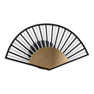 Black Murano Glass Tube Fan Wall Lamp with Gold Metal Mount - Vintage Hollywood Regency, Italy 1980s