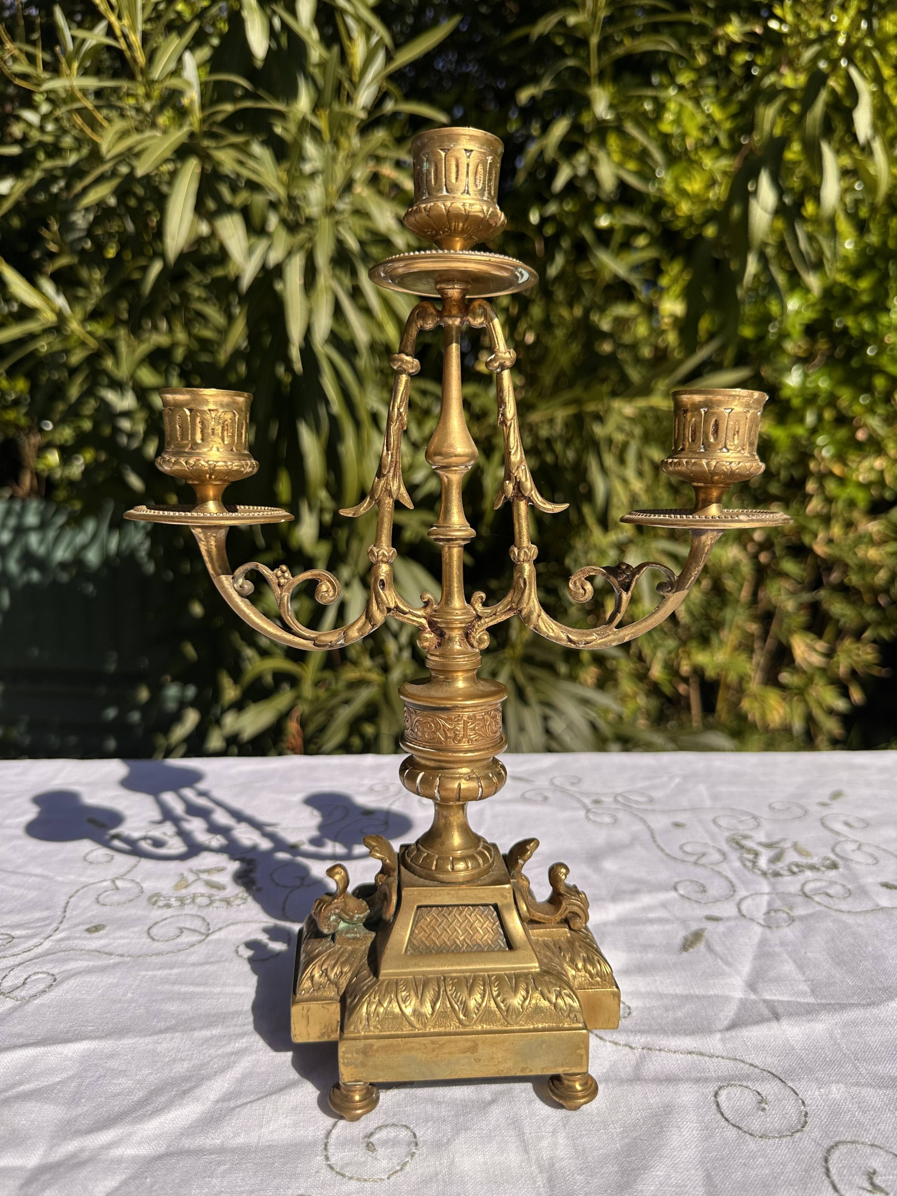 Vintage Candlestick - Brass Candlestick - 3-Arm Candlestick