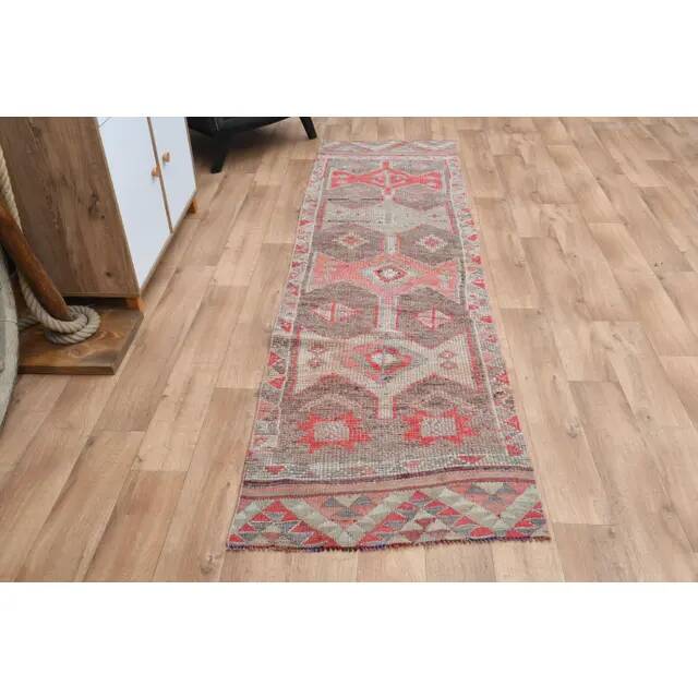 Pink Rainbow Turkish Vintage Handmade Woven Runner Rug 82x285
