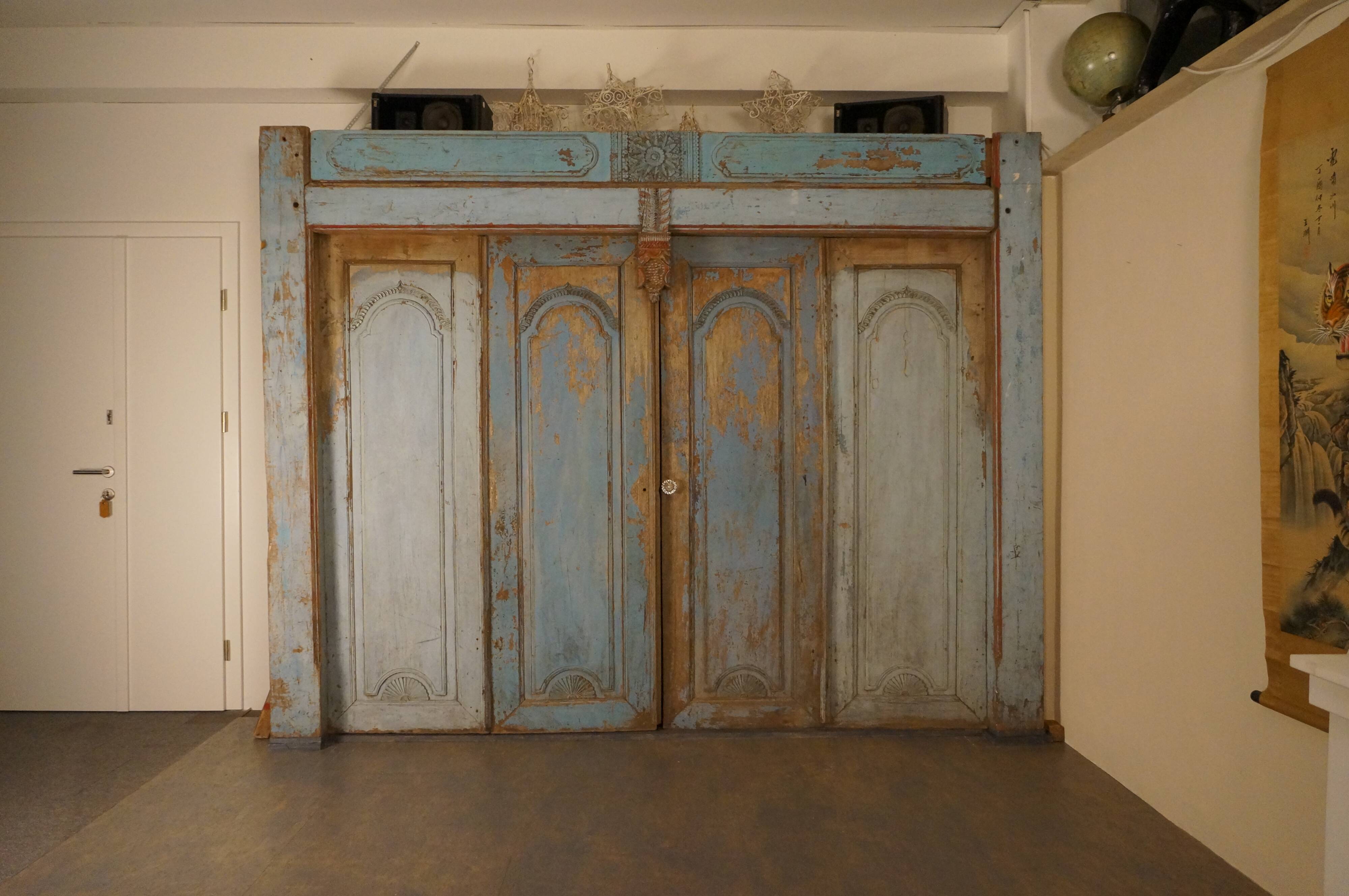 Antique Balinese Carved Doors in Azur Blue, Indonesia