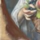 Tableau Pastel 1857 "Jeune fille aux fruits" par Mme Ganthenet