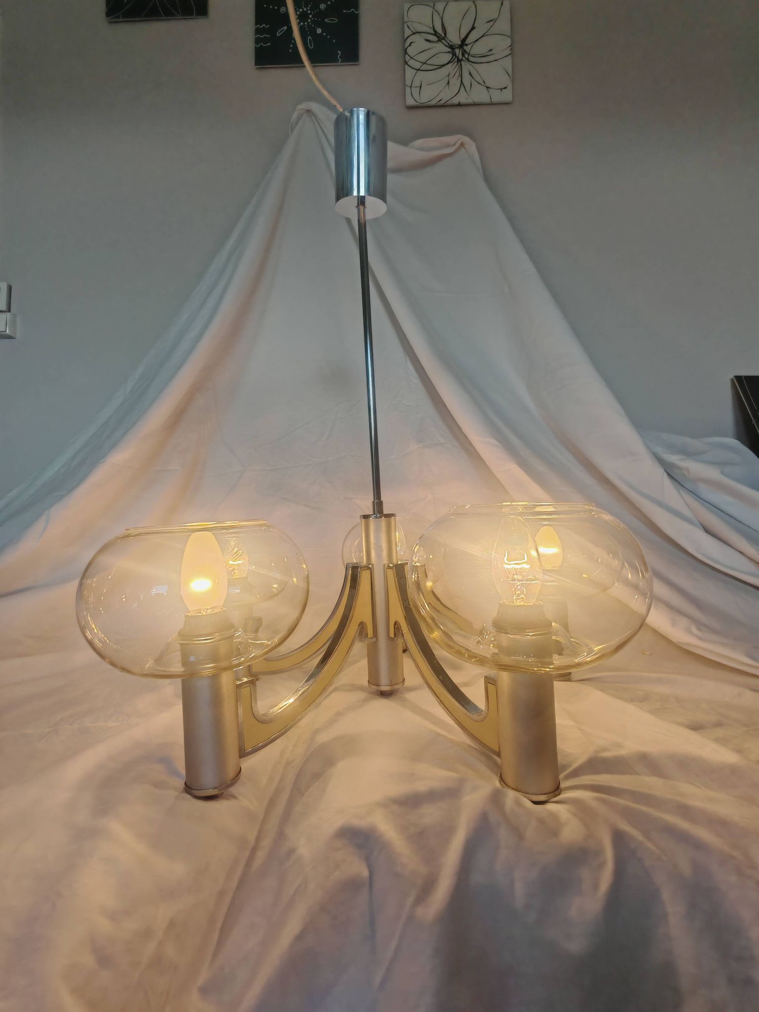 5-branched chandelier by Sciolari, Italy, space age, 1970
