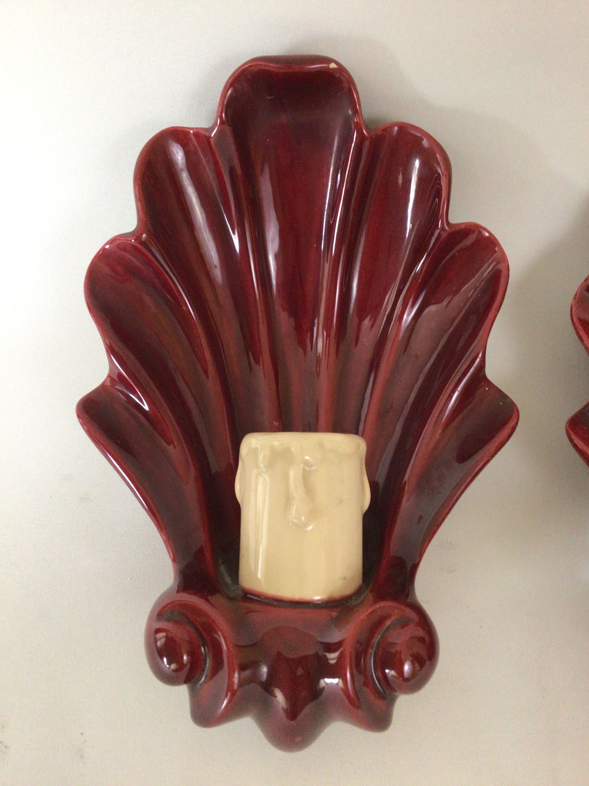 Pair of vintage shell ceramic wall lamps