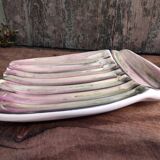 French vintage set of 1 tray and 4 plates for asparagus, by Vallauris