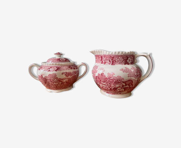 Lot de 2 pièces service à café ou à thé Adams, English Scenic, porcelaine Anglaise
