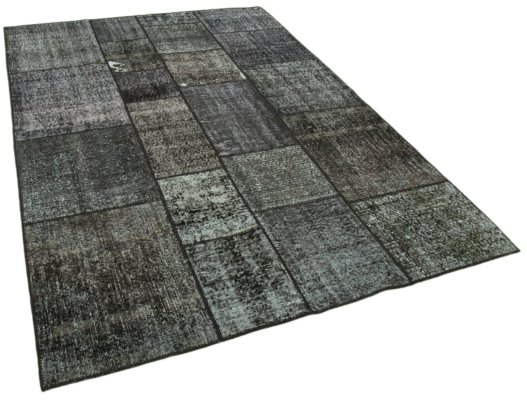 Hand-knotted oriental vintage 172 cm x 240 cm black patchwork carpet