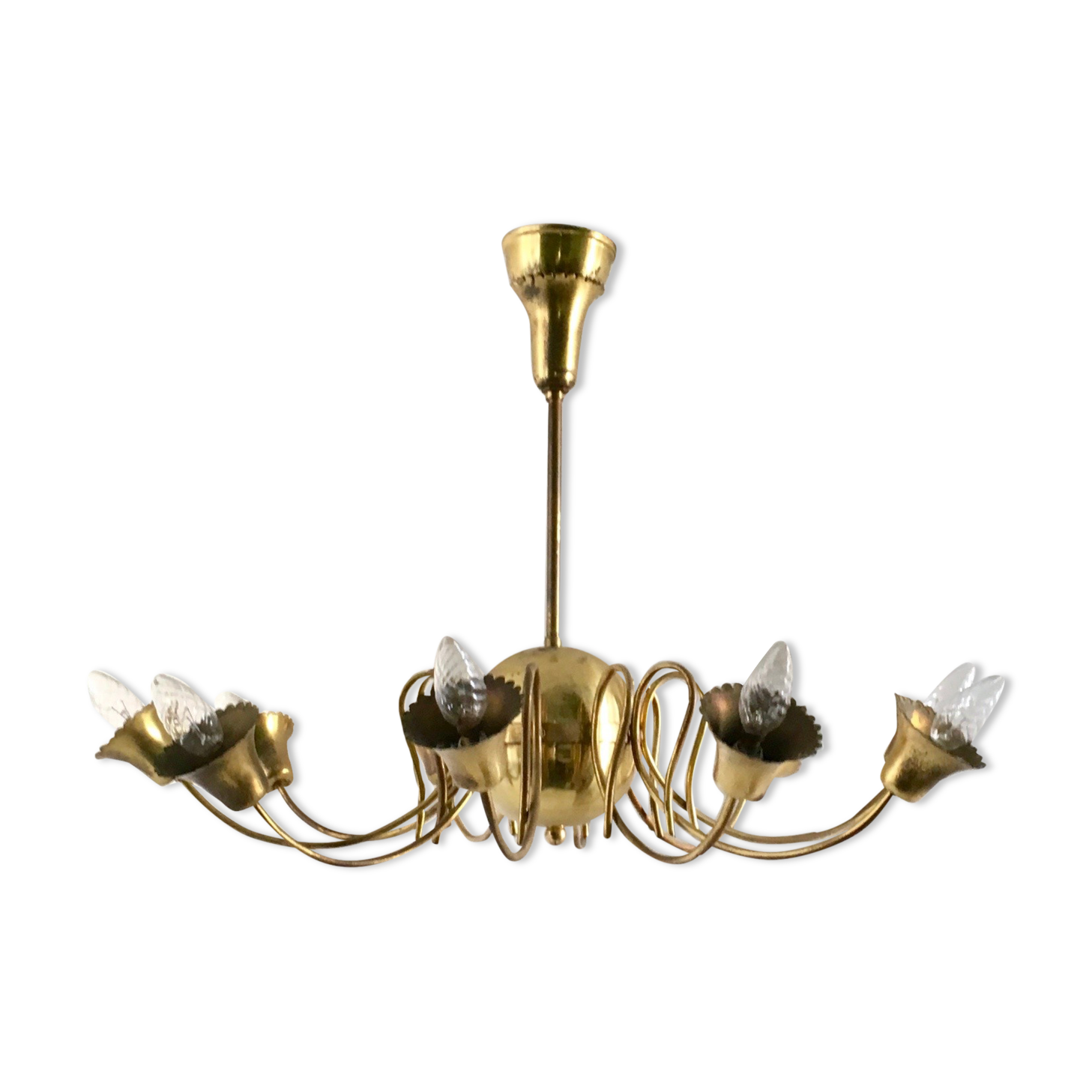 Beautiful Vintage Round Brass Chandelier with 10 Lights, Italy
