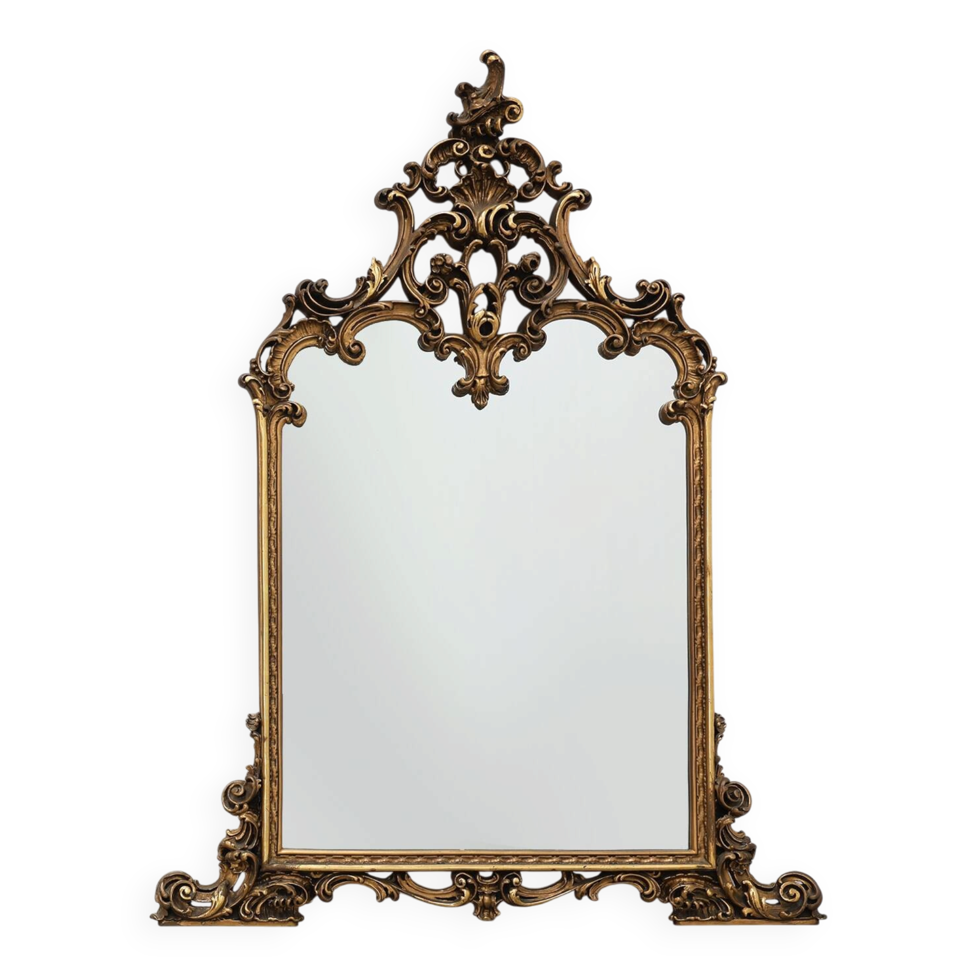 Grand miroir en bois doré de style rococo, Belgique, 20e siècle