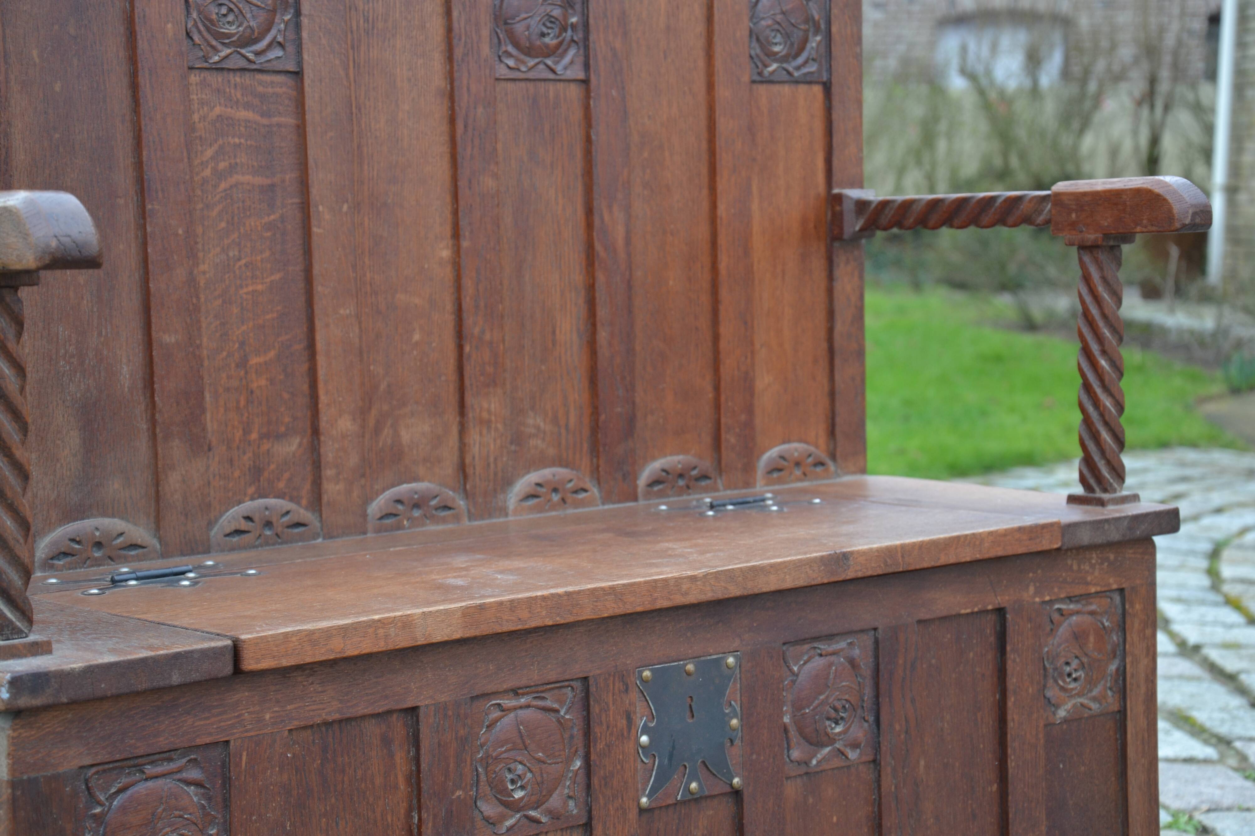carved wooden chest bench