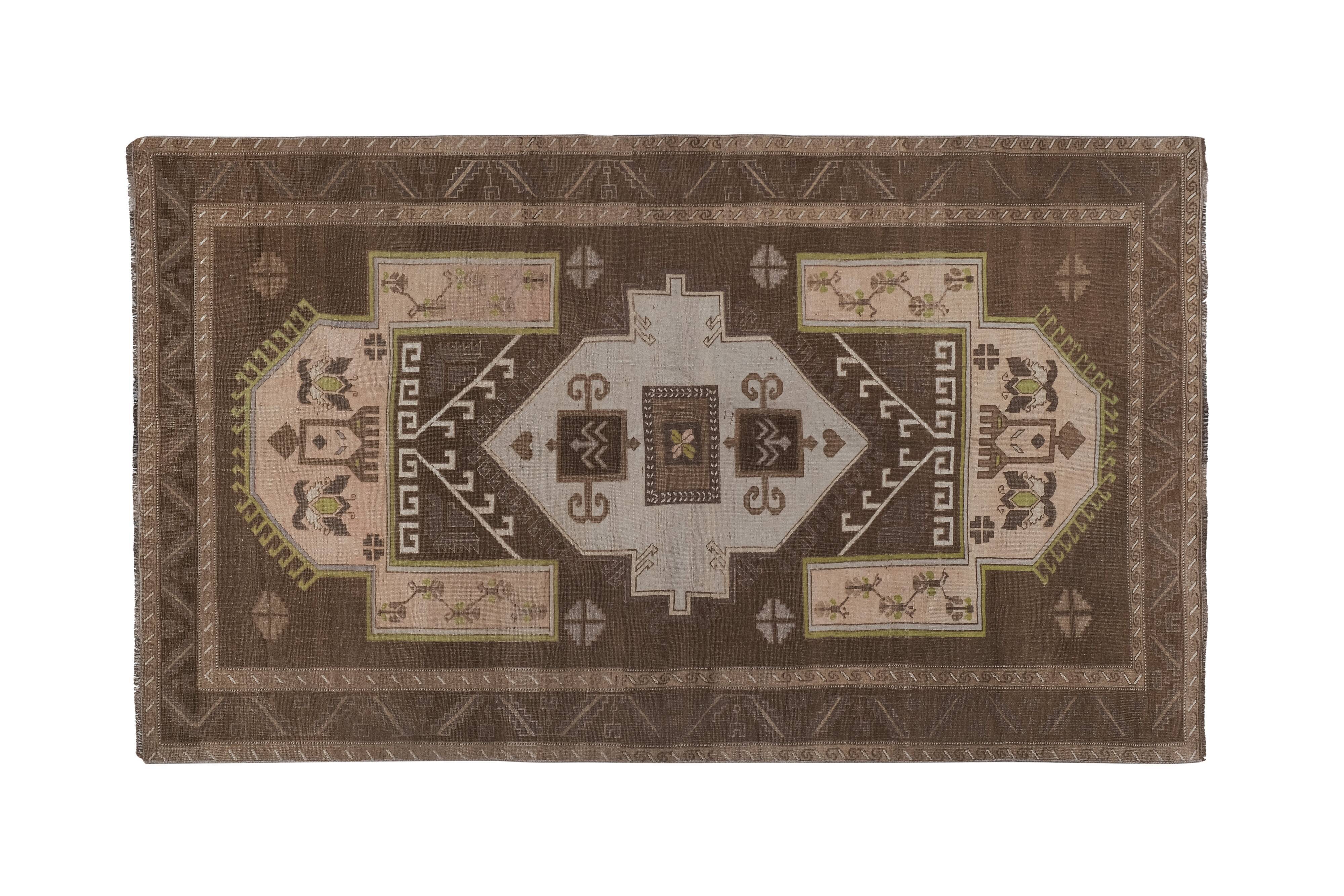 Vintage Brown Turkish Kars Rug with Mid-Century Modern Style 5'10" X 10'