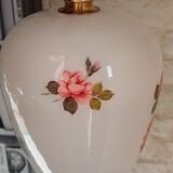 Vintage opaline glass pendant light, pink and white floral pattern, 1960s