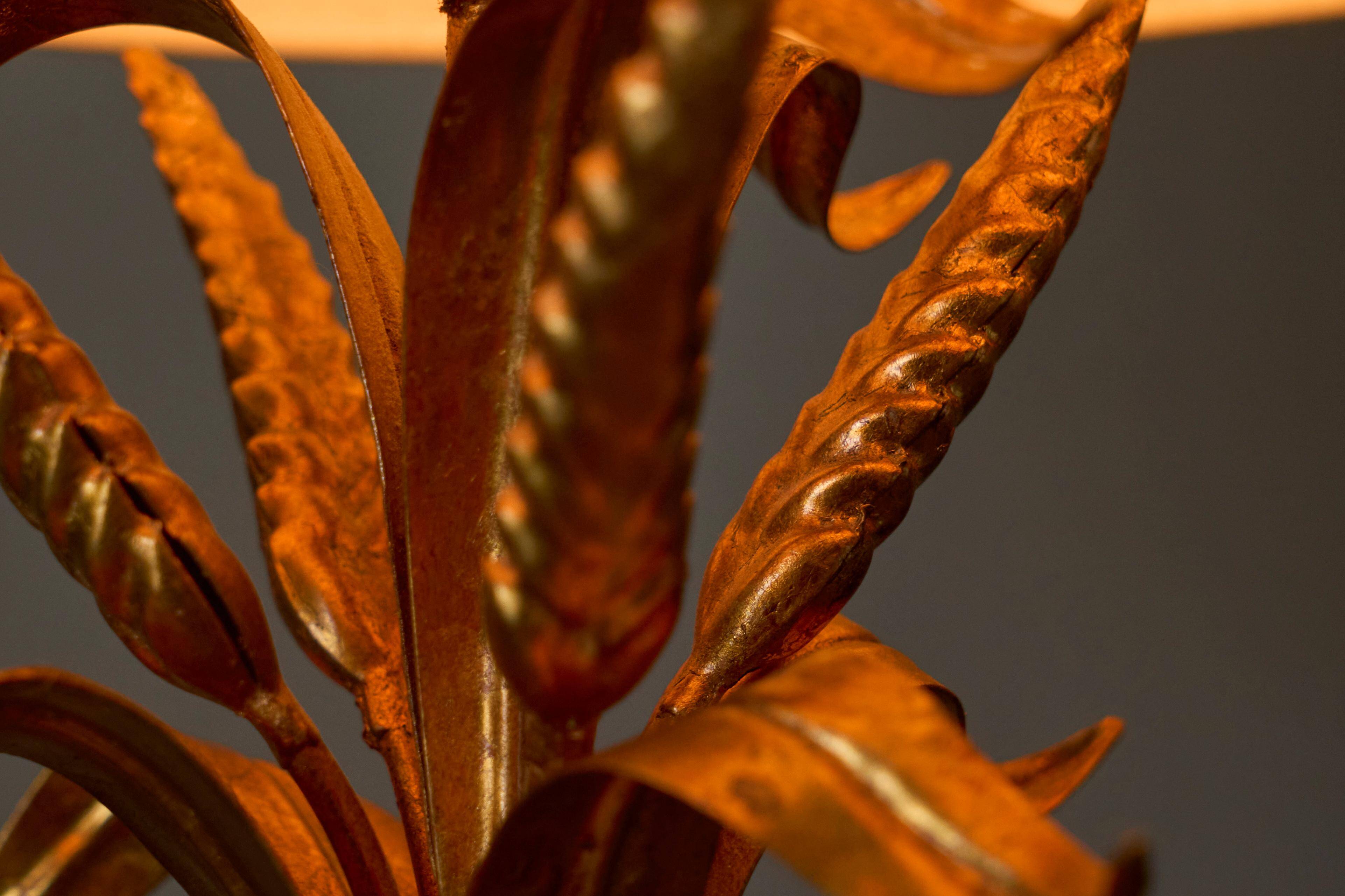 Gold metal table lamp with wheat pattern, mid-20th century.