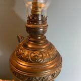 Nineteenth electrified brass kerosene lamp
