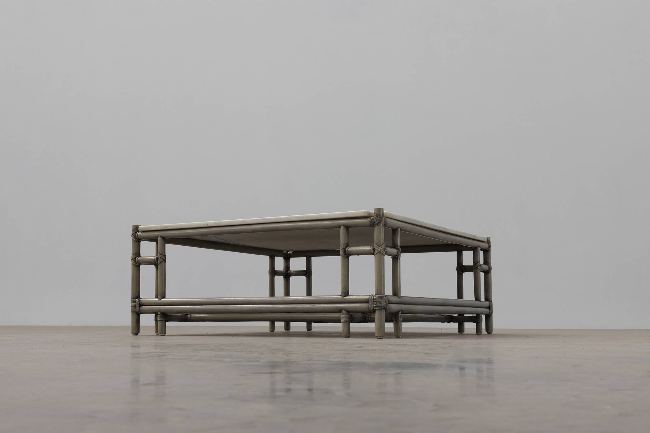 Large Wicker “Attila” Series Coffee Table with marble top by Gasparucci Ita