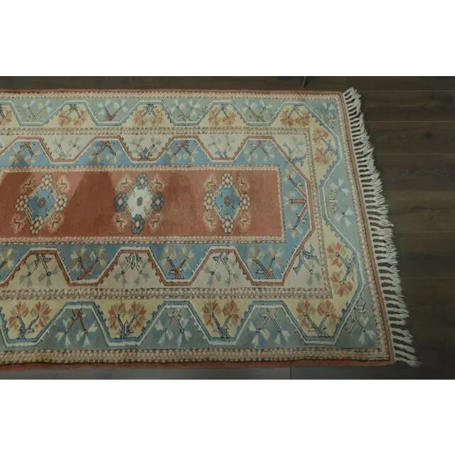 1970s Vintage Turkish Handmade Wool & Cotton Orange Area Rug 125x195