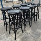 Lot de 8 tabourets de bar vintage en bois