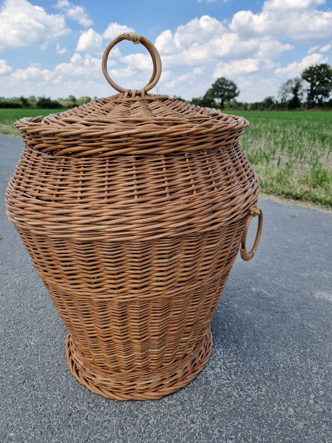 Vintage rattan laundry basket