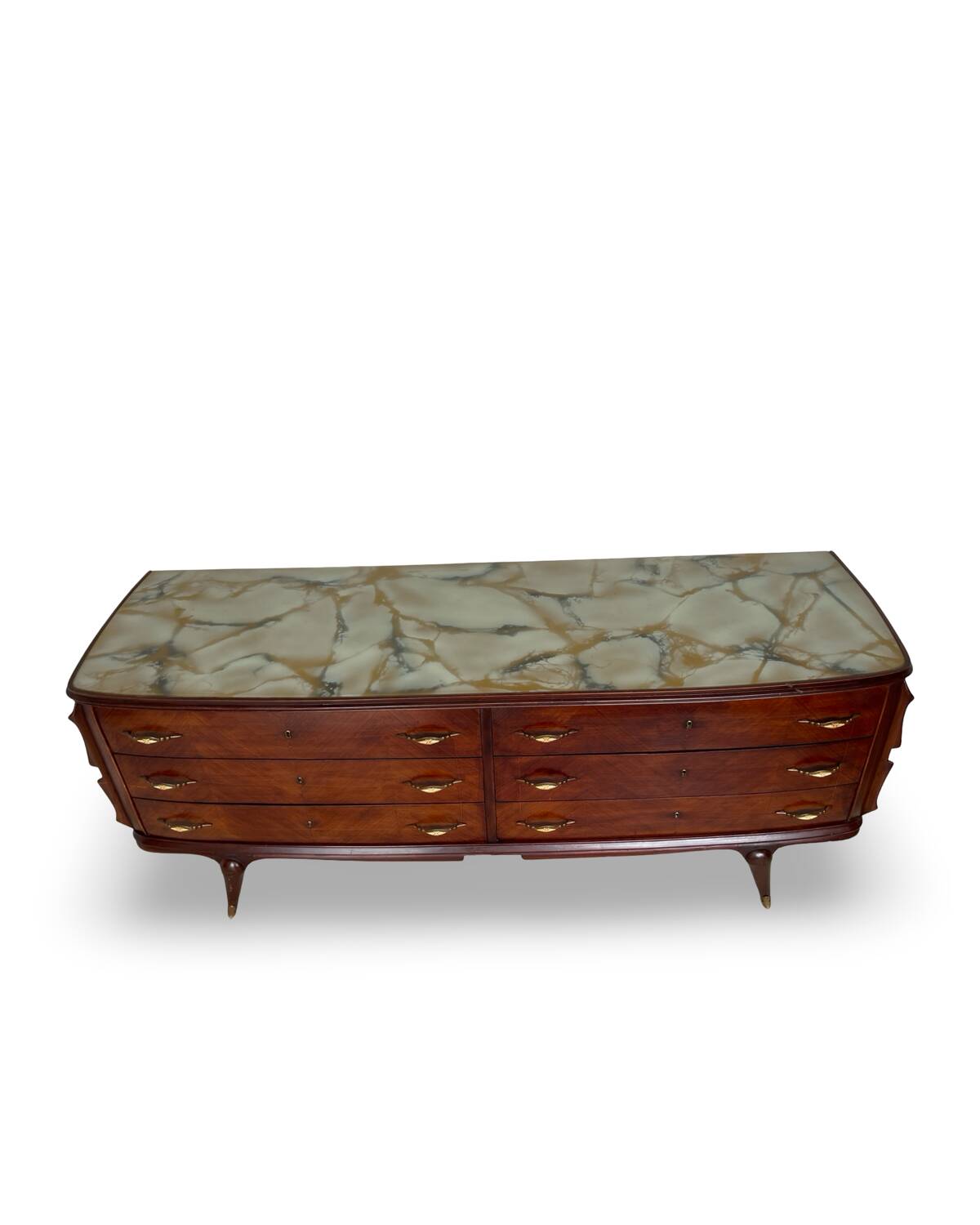 Commode en placage de palissandre avec plateau en onyx vert