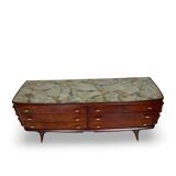 Commode en placage de palissandre avec plateau en onyx vert