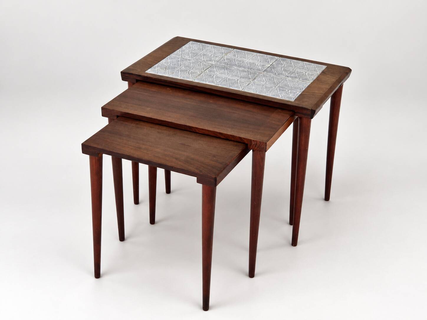 Rosewood nesting tables with ceramic tiles, Denmark, 1960s, set of 3