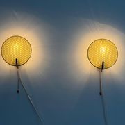 Pair of green plexiglass and gold metal wall lights by Erco, 1950s, Germany.