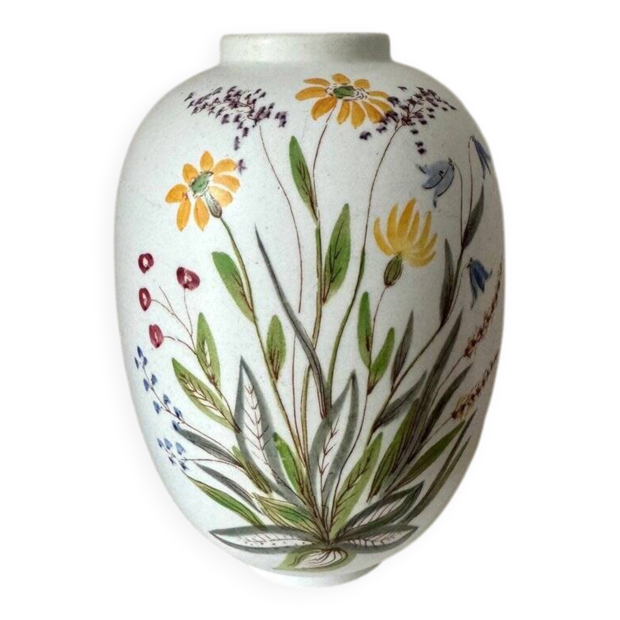Ceramic vase with hand-painted wildflowers by Lars Thorén for Rörstrand, 1960s
