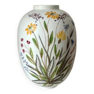 Ceramic vase with hand-painted wildflowers by Lars Thorén for Rörstrand, 1960s