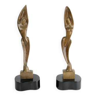 Pair of Large Vintage Teak Sculptures, 1950s