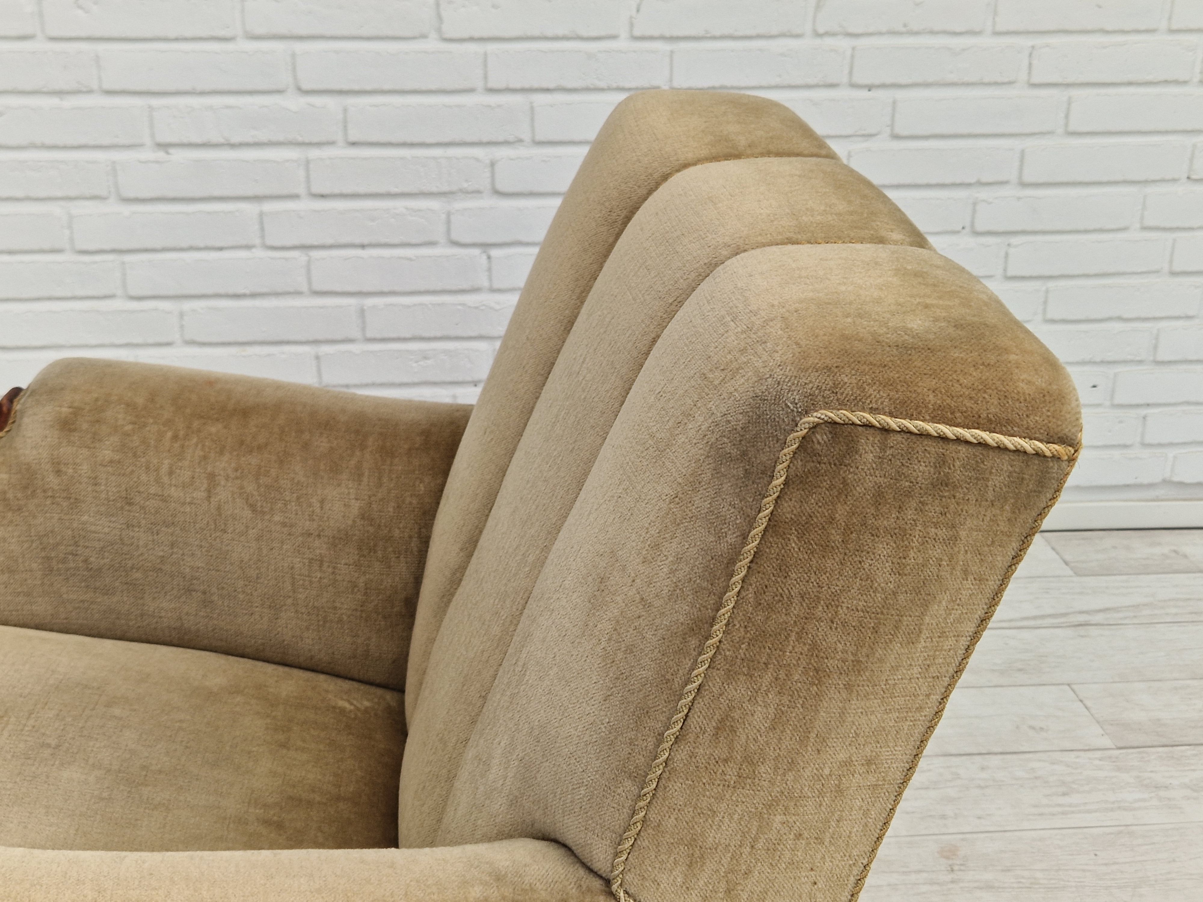 1950s, Danish design, set of armchairs, teak wood, velour, original condition.
