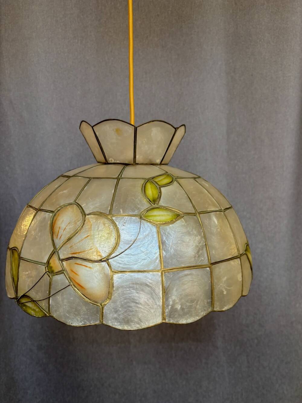 Capiz shell and brass pendant light