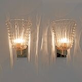 Attributed to Barovier & Toso Brass and Pulegoso Murano Glass Sconces, Pair