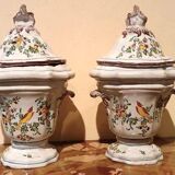 Pair of decorated earthenware vases, 18th century, France