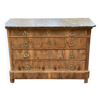 Vintage Louis Philippe chest of drawers renovated in raw wood and gray marble
