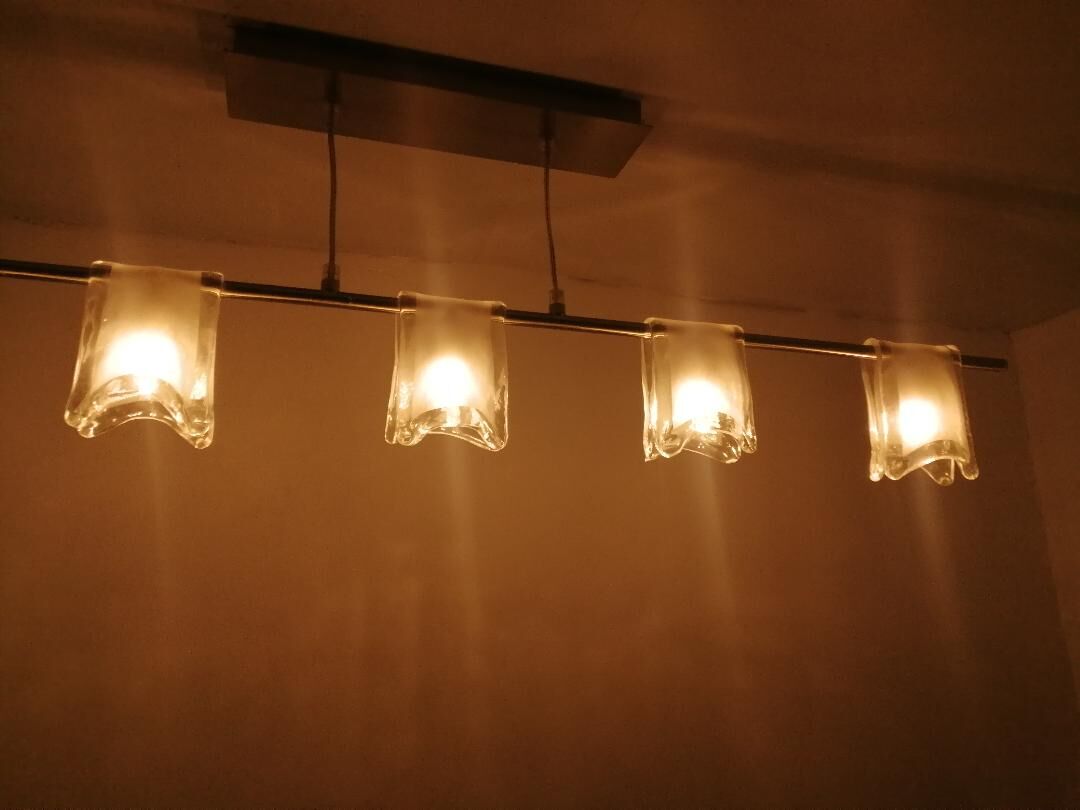 80's chrome chandelier with murano lampshades
