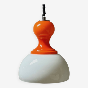 Vintage Pendant Light Made in Italy - Opaline Orange and White Glass, 1960s