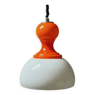 Vintage Pendant Light Made in Italy - Opaline Orange and White Glass, 1960s