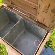 Old wooden and zinc crate, with handles. 1900, heating system
