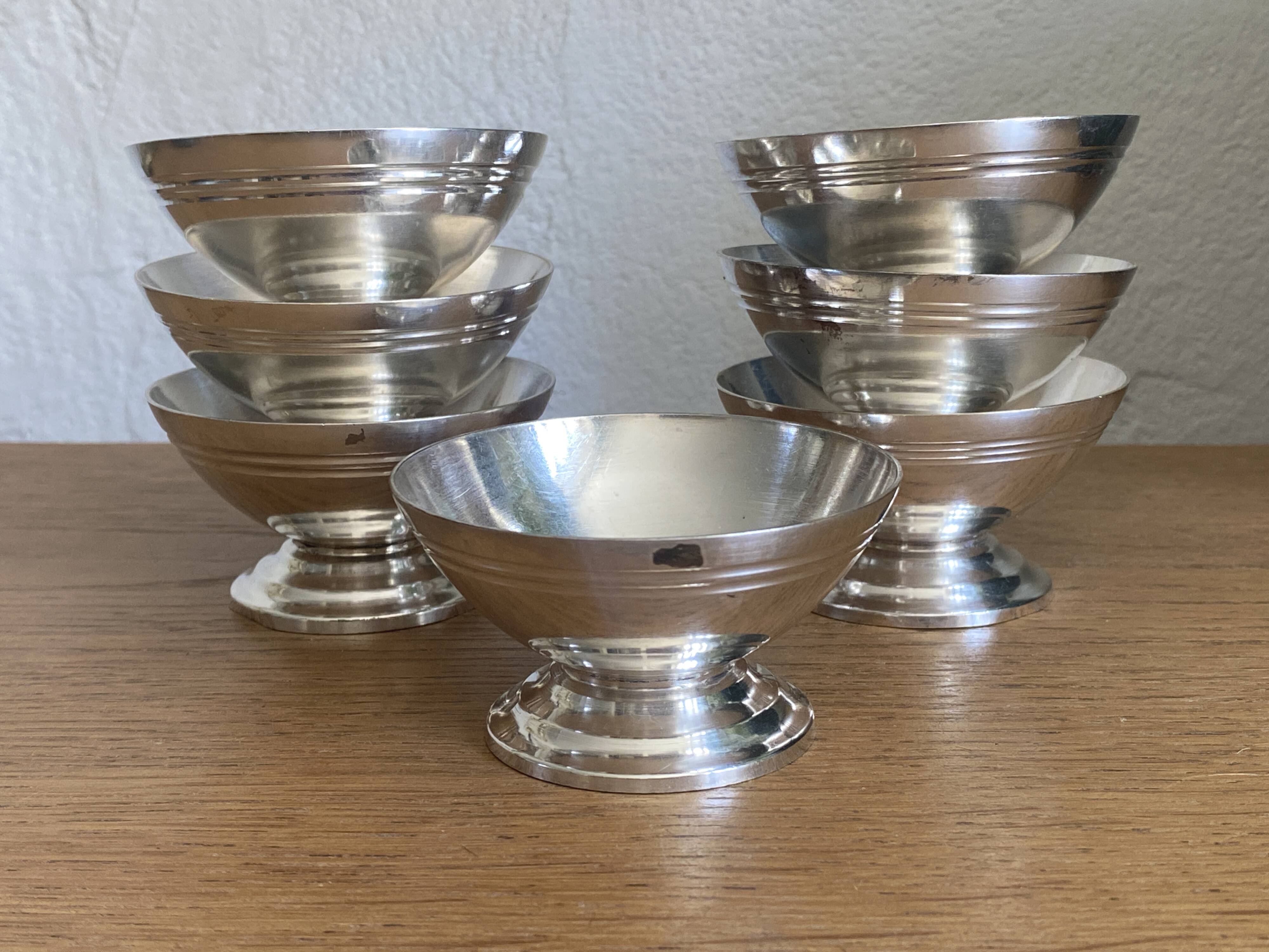 7 silver metal ice cream cups