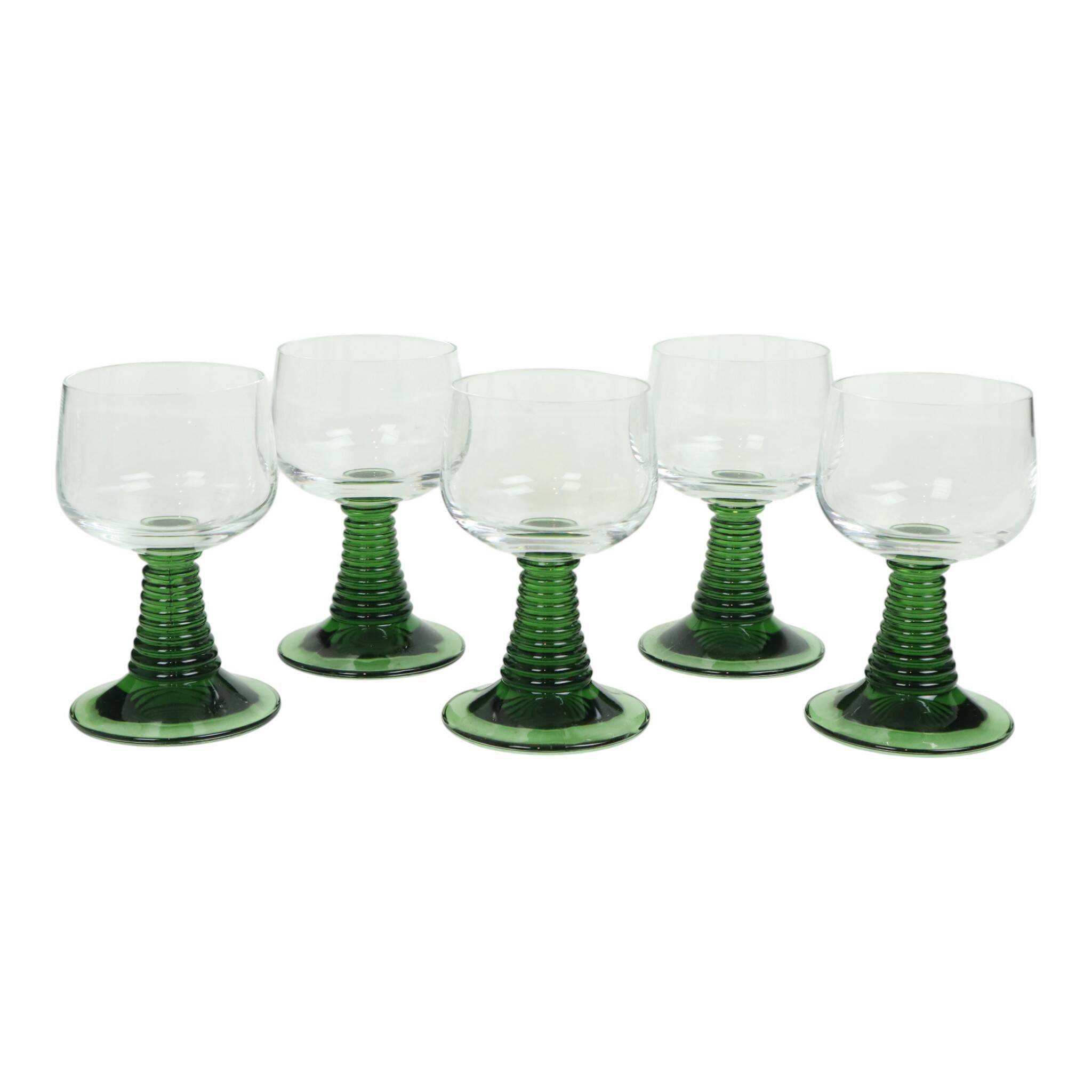Set of 10 Vintage Roemer Wine Glasses Green Ribbed Foot