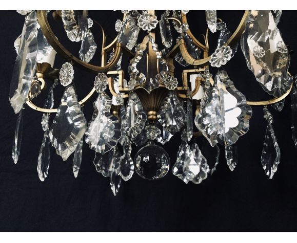 Cage chandelier 6 lights in bronze and crystal