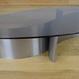 Vintage coffee table brushed steel and glass 1970