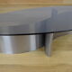 Table basse vintage acier brossé & verre circa 1970