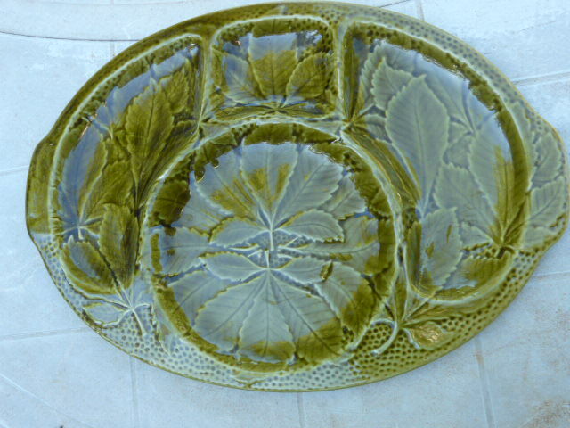 Artichoke dish or presentation dish in green Gien earthenware slip