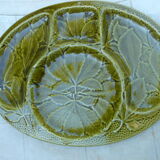 Plat à artichaut ou de présentation en barbotine faïence de Gien de couleur verte