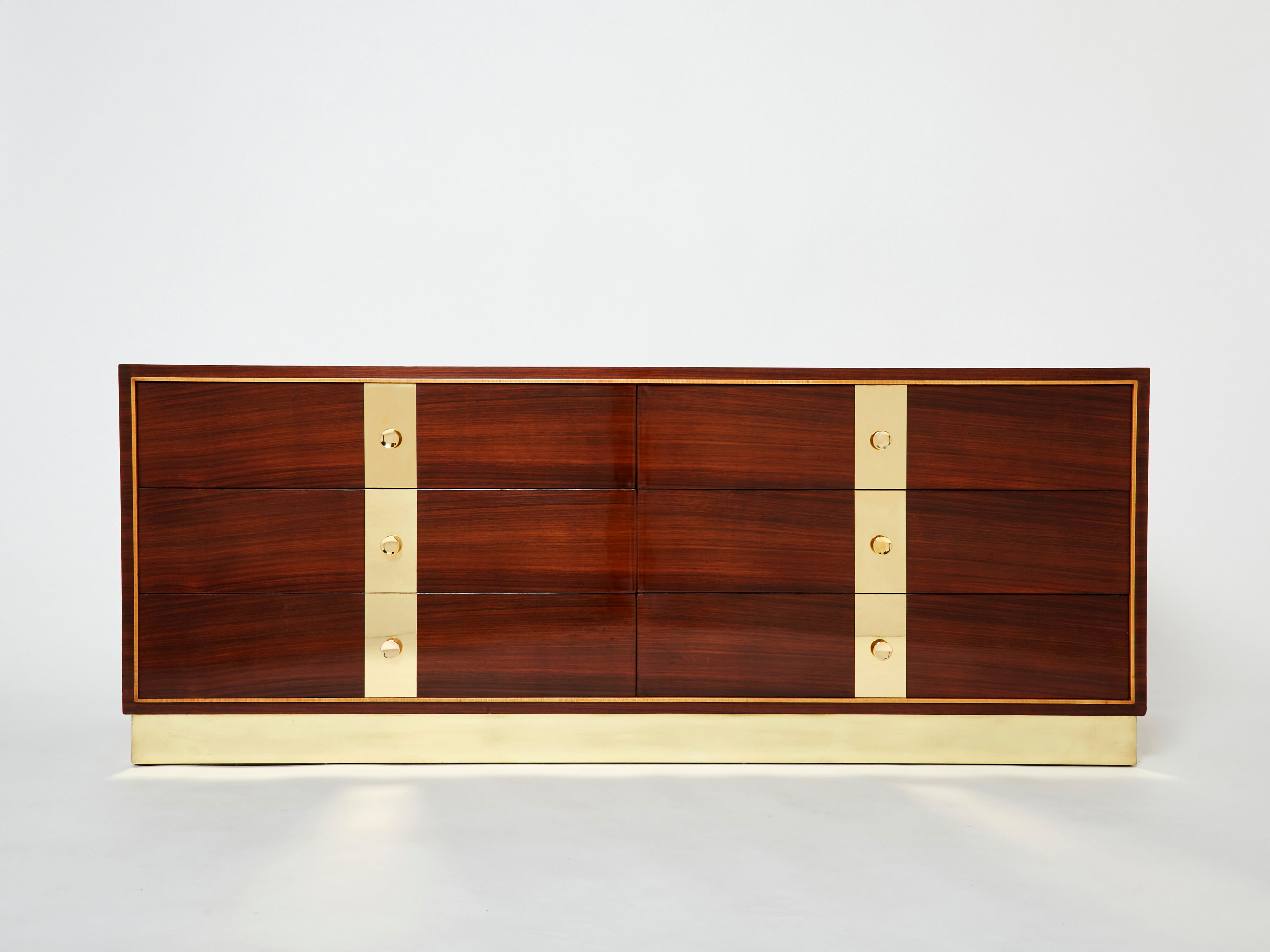 Italian chest of drawers in rosewood and brass ISA Bergamo 1950