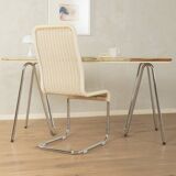 Unique desk from the 1970s with onyx marble top and stainless steel 'Grasshopper' legs