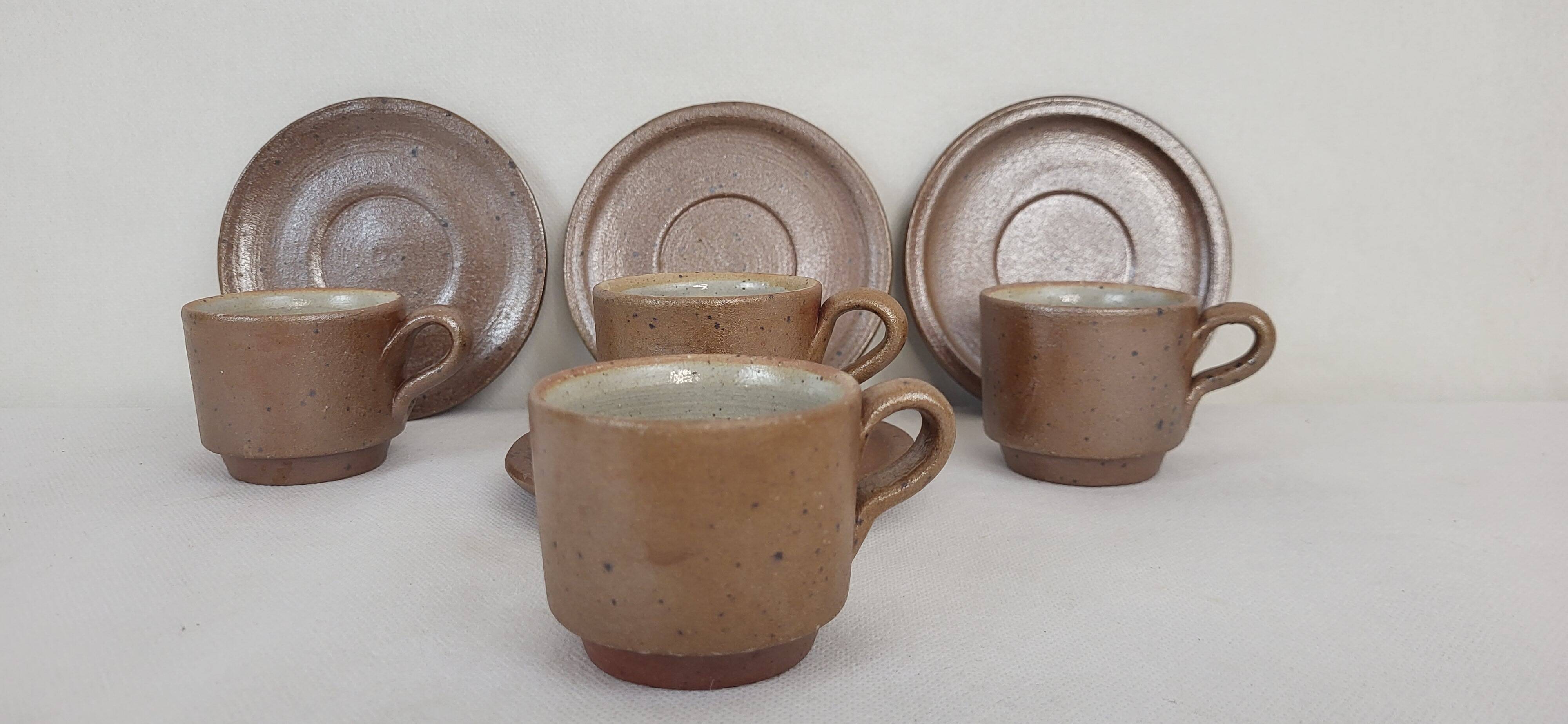 4 Norman coffee cups / Puisaye / Pyrite stoneware