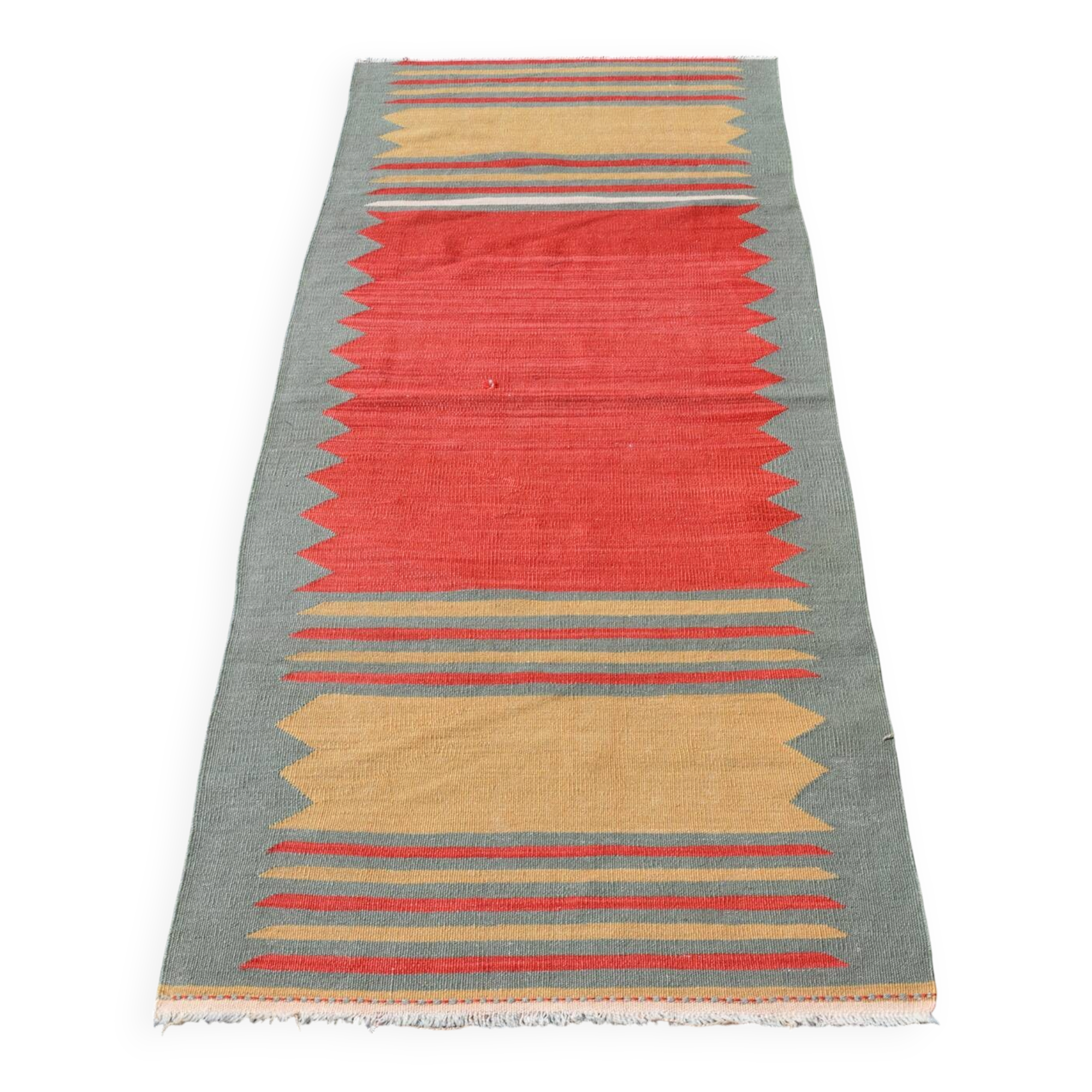 2x6 Kilim Salmon & Red Modern Decorative Wool Kilim Rug, 73x188 Cm