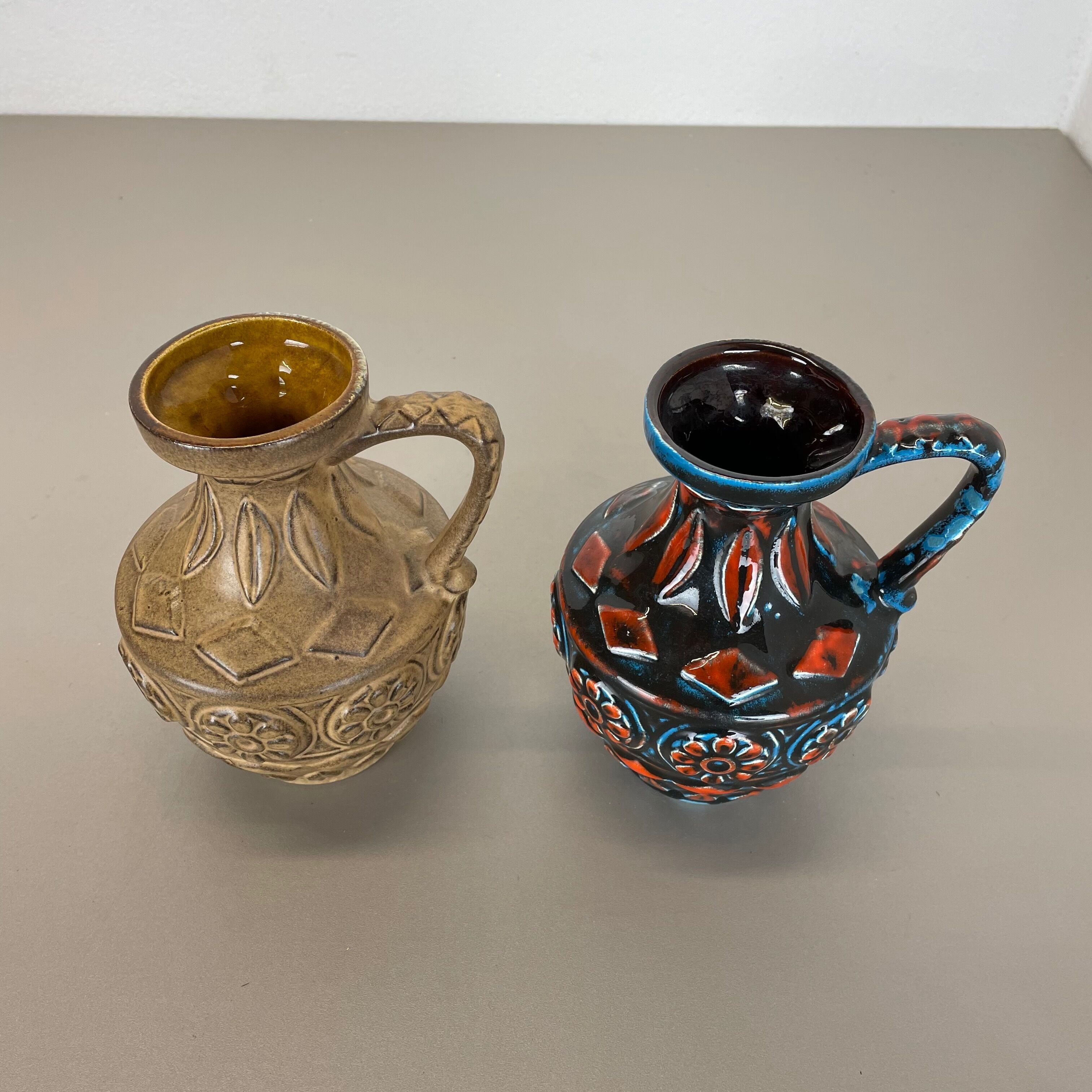 Set of 2 Multi-Color Fat Lava Op Art Pottery Vase by Bay Ceramics Germany, 1960s