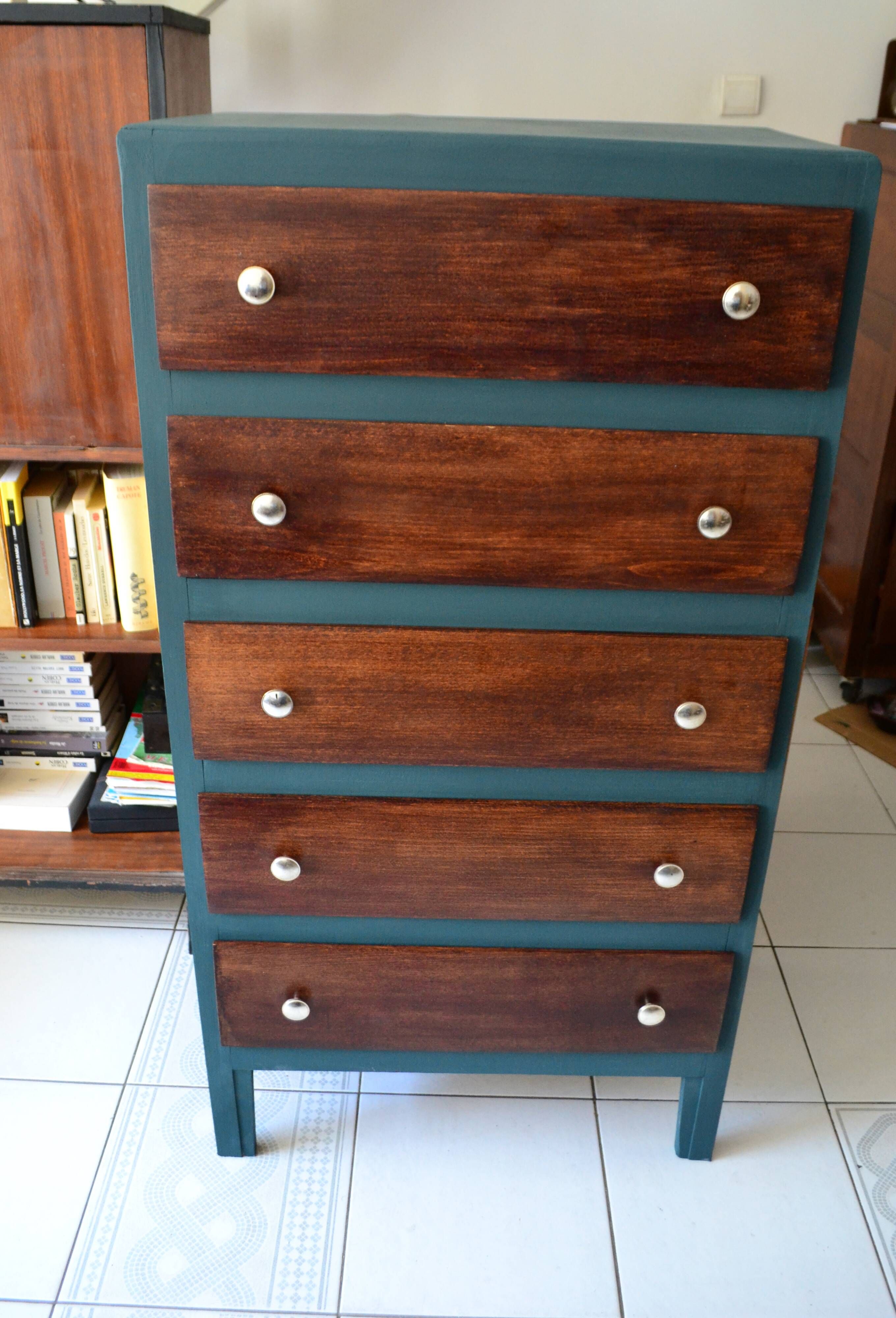 Chiffonnier vintage chêne commode vert anglais